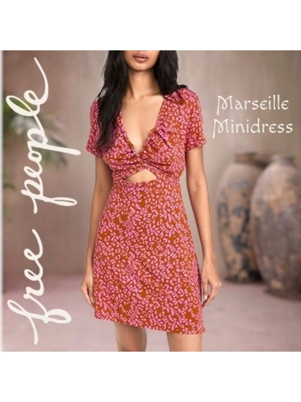 FREE PEOPLE Marseille Short Sleeve Adjustable Front Cut Out MiniDress NWT/LG
